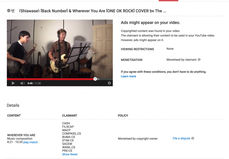 YouTube Claim on Cover Songs